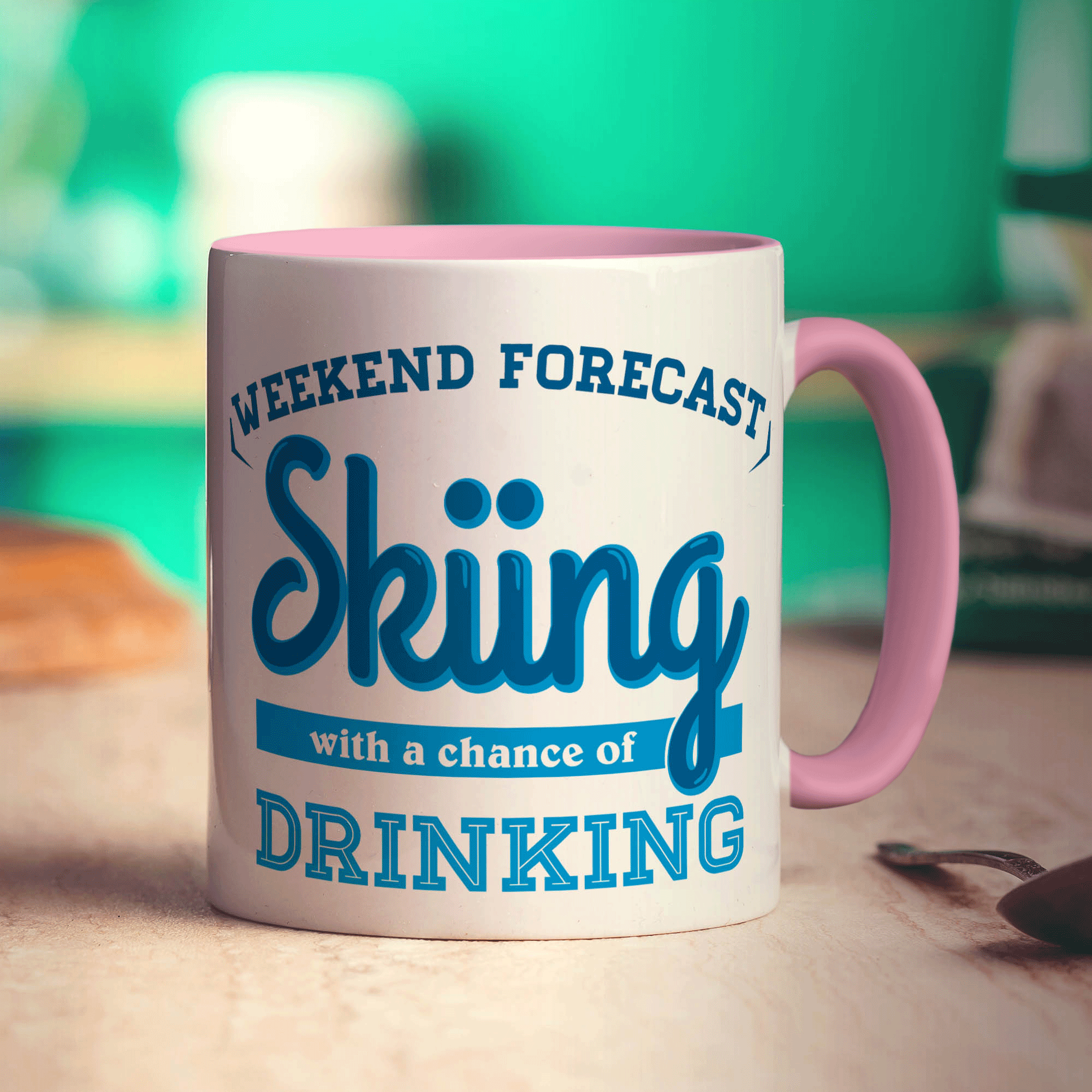 Weekend Forecast Skiing with a Chance of Drinking Mug - Standard 330ml (11oz) / Pink