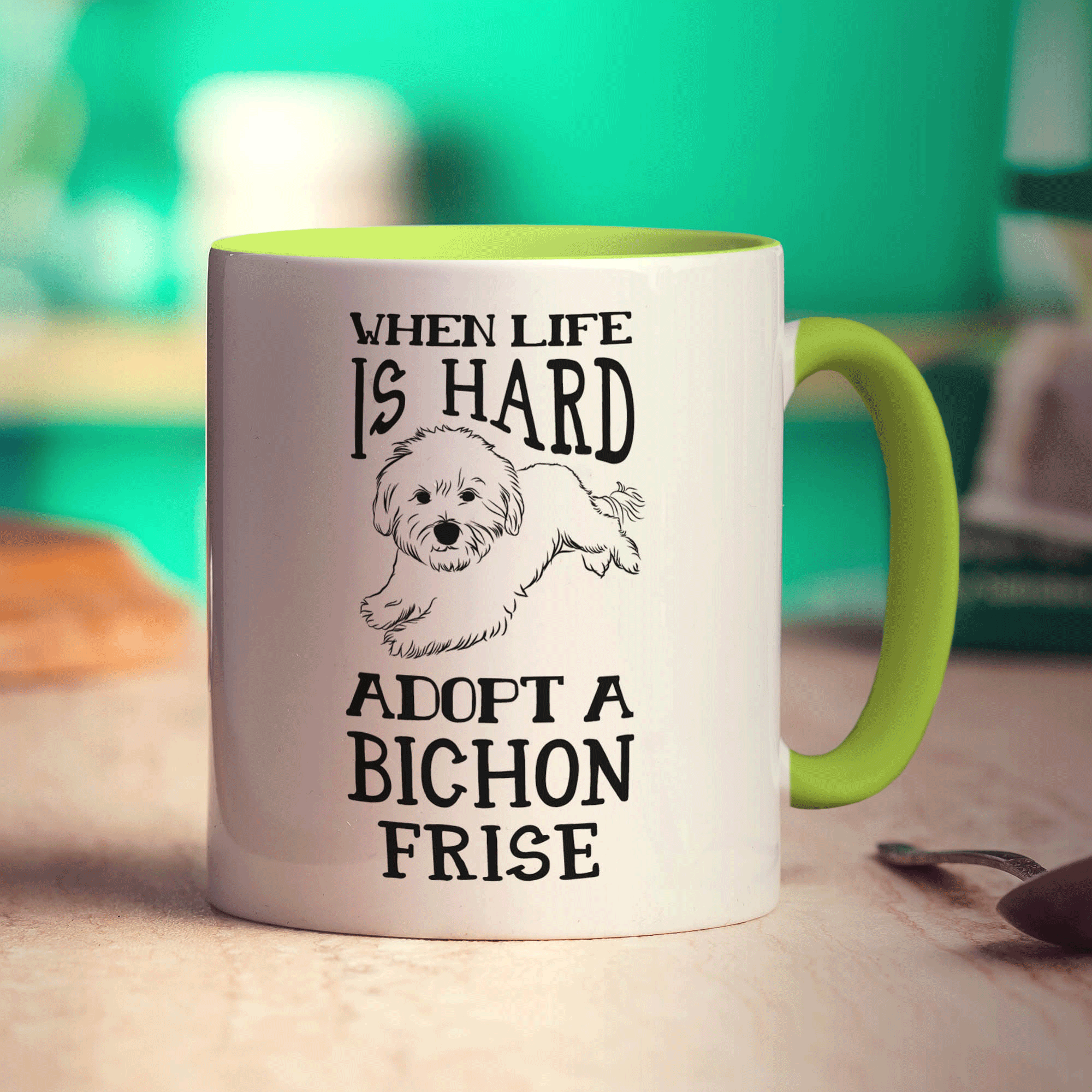 When Life is Hard, Adopt A Bichon Frise Mug - Standard 330ml (11oz) / Green