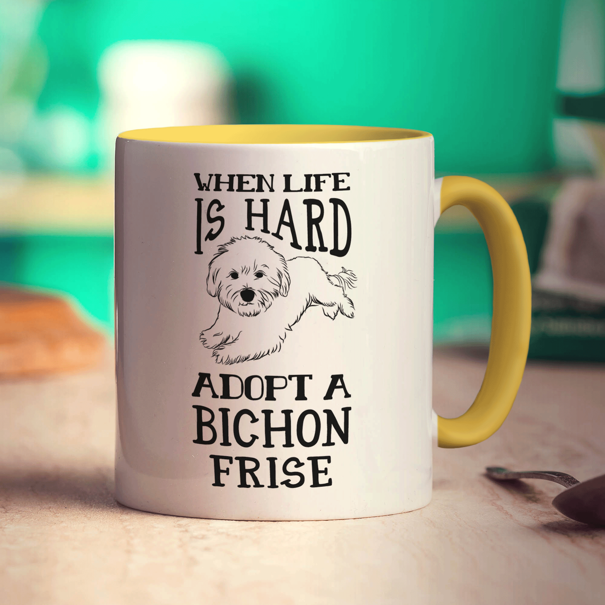When Life is Hard, Adopt A Bichon Frise Mug - Standard 330ml (11oz) / Yellow