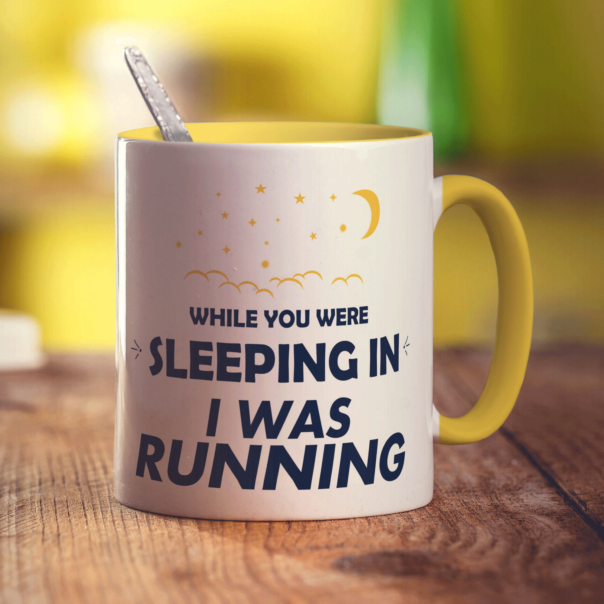While You Were Sleeping In I was Running Mug - Standard 330ml (11oz) / Yellow