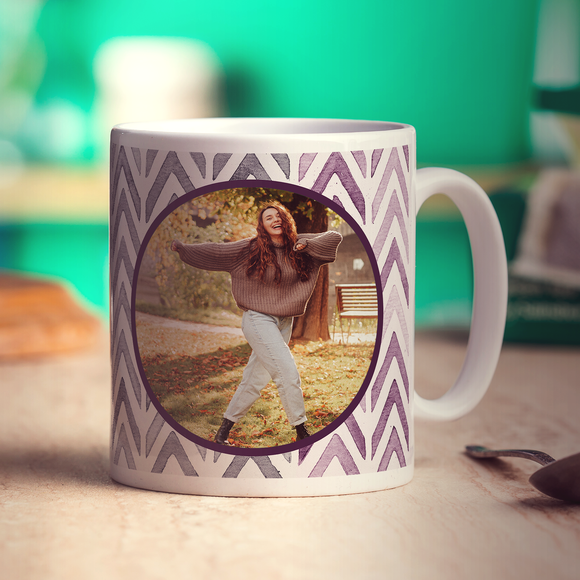 Purple Watercolour Chevron Photo Mug