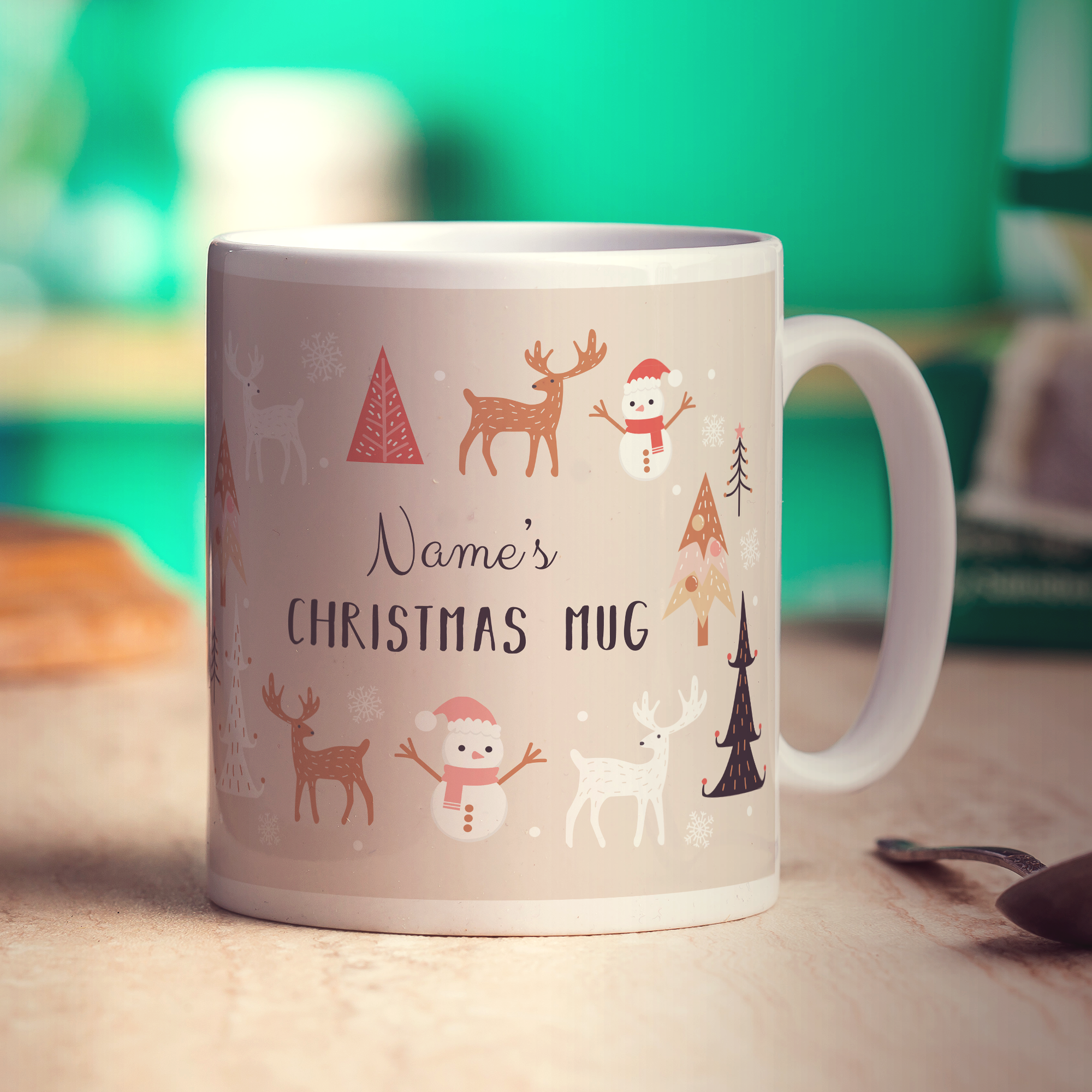 Neutral Christmas Theme Name Mug