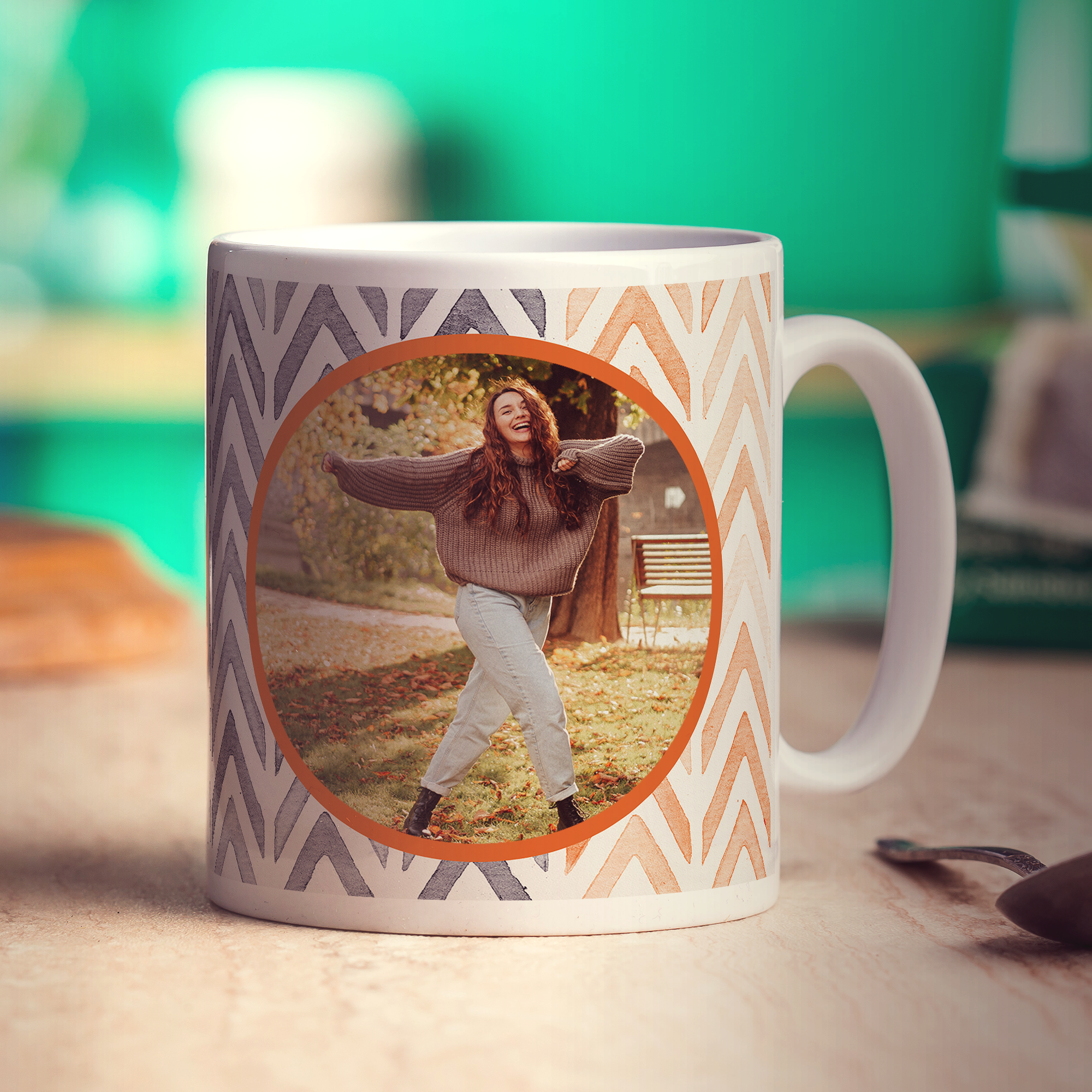 Orange Watercolour Chevron Photo Mug
