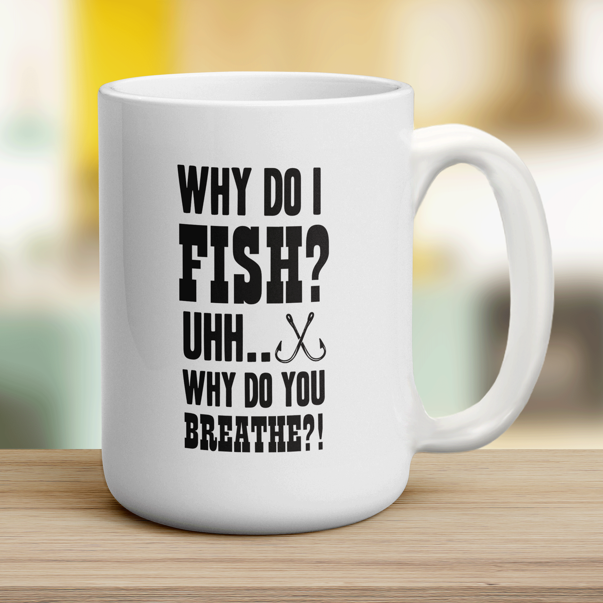 Why Do I Fish? Uhh... Why Do You Breathe?! Mug - Jumbo 440ml (15oz) / White