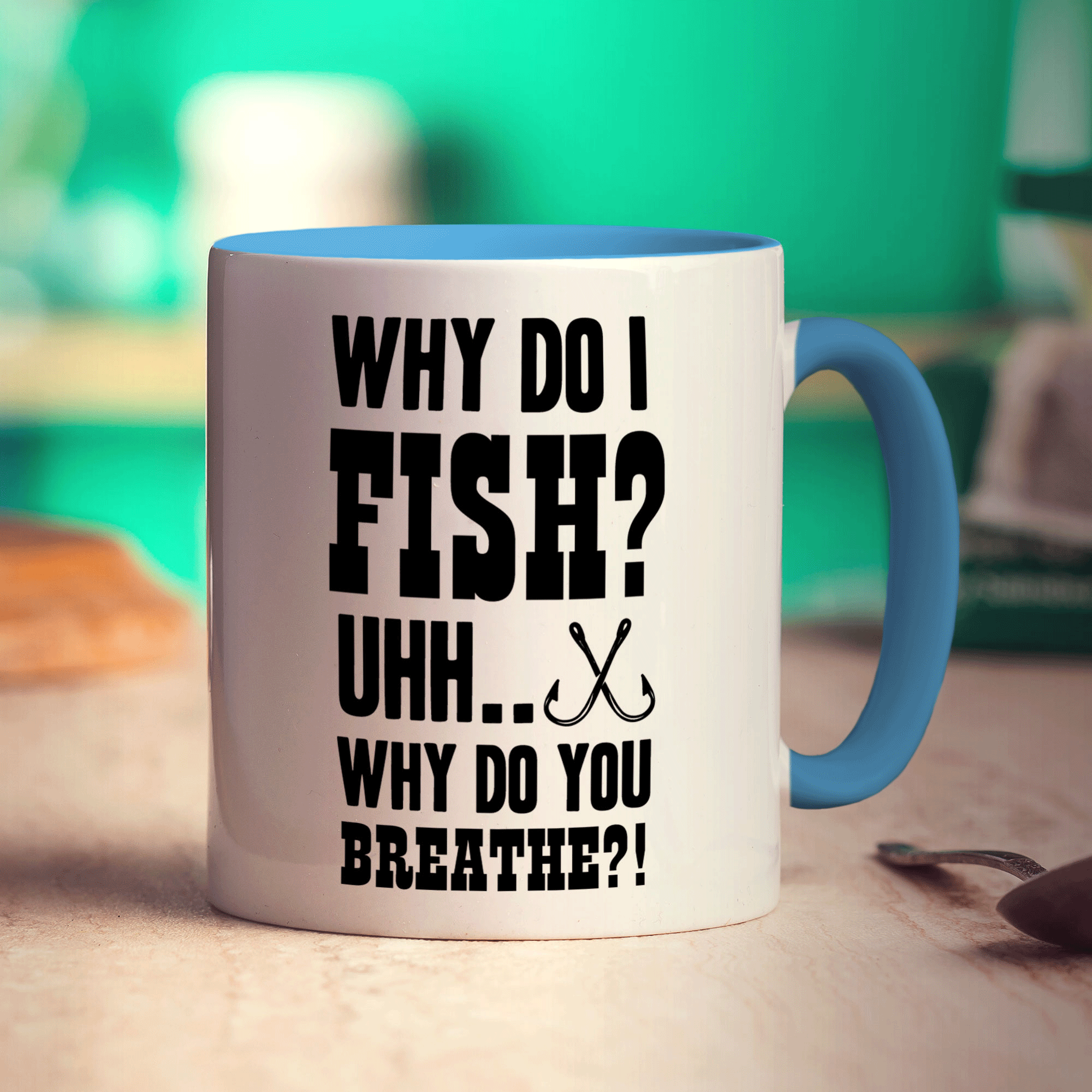 Why Do I Fish? Uhh... Why Do You Breathe?! Mug - Standard 330ml (11oz) / Blue
