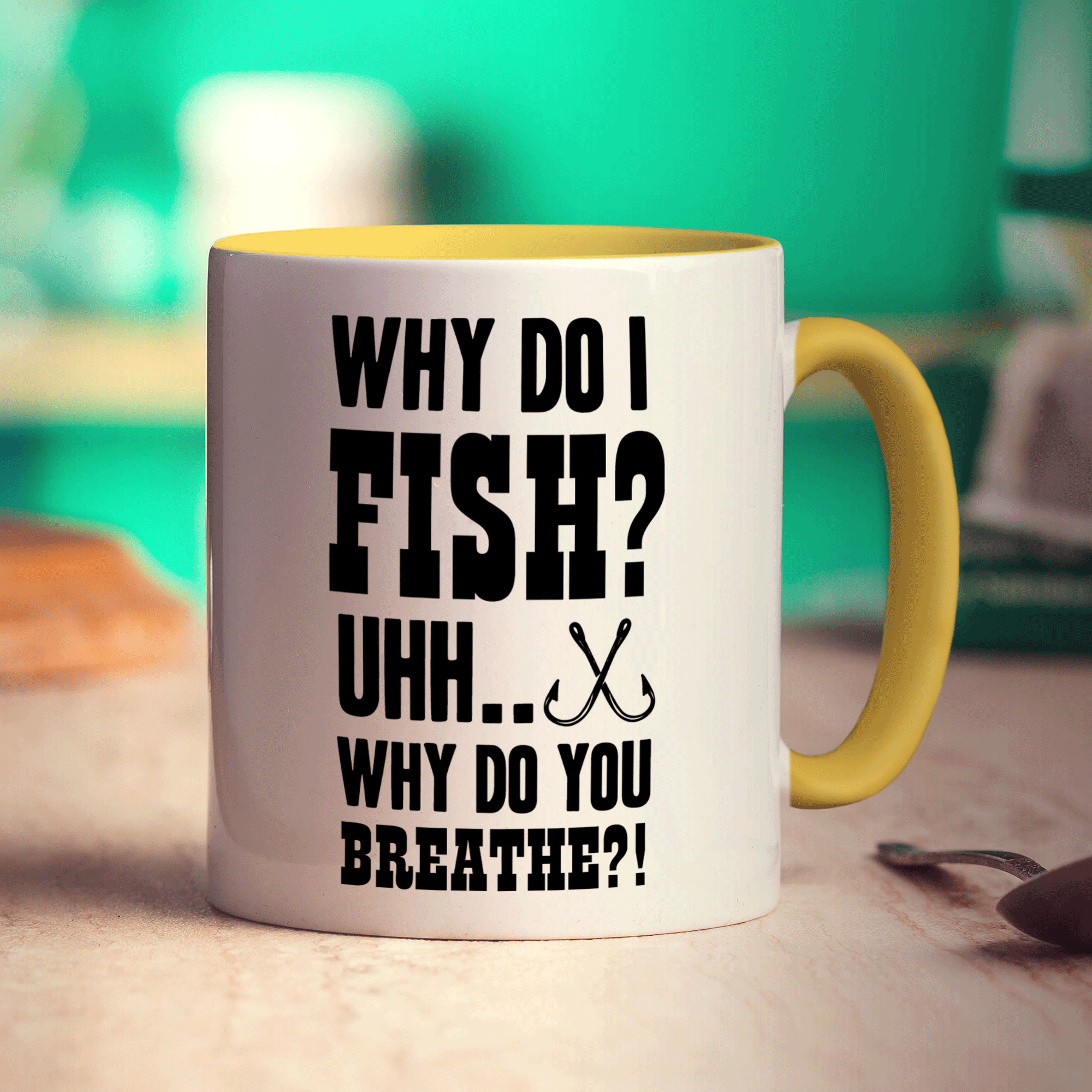 Why Do I Fish? Uhh... Why Do You Breathe?! Mug - Standard 330ml (11oz) / Yellow