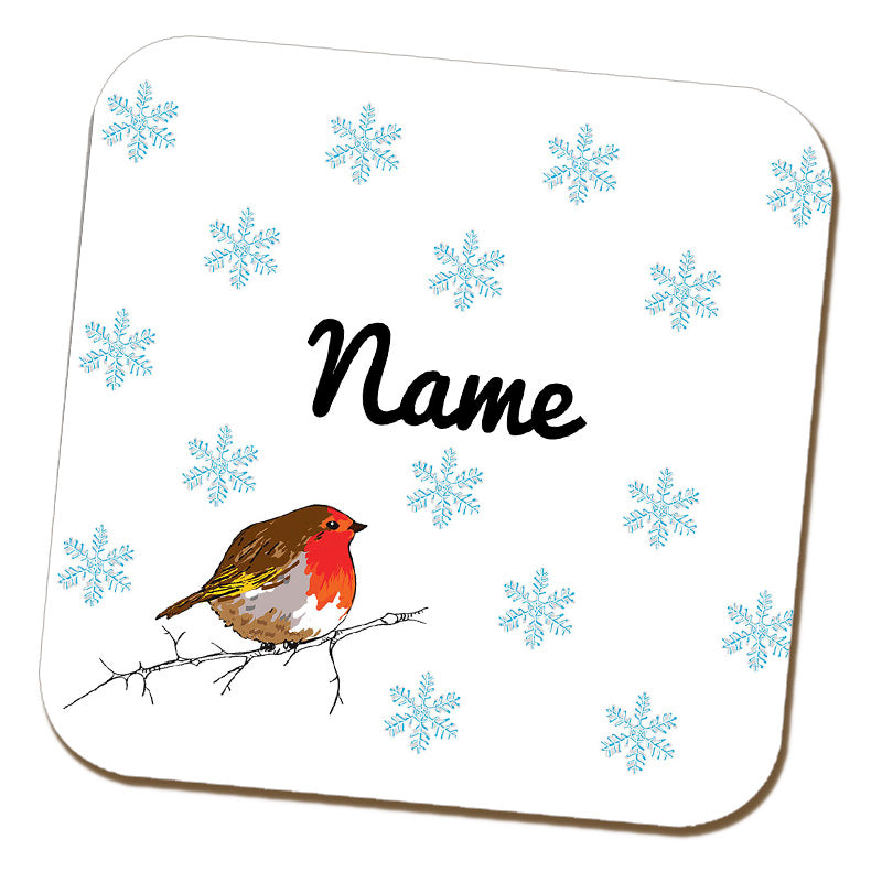 Winter Robin Personalised Name Coaster