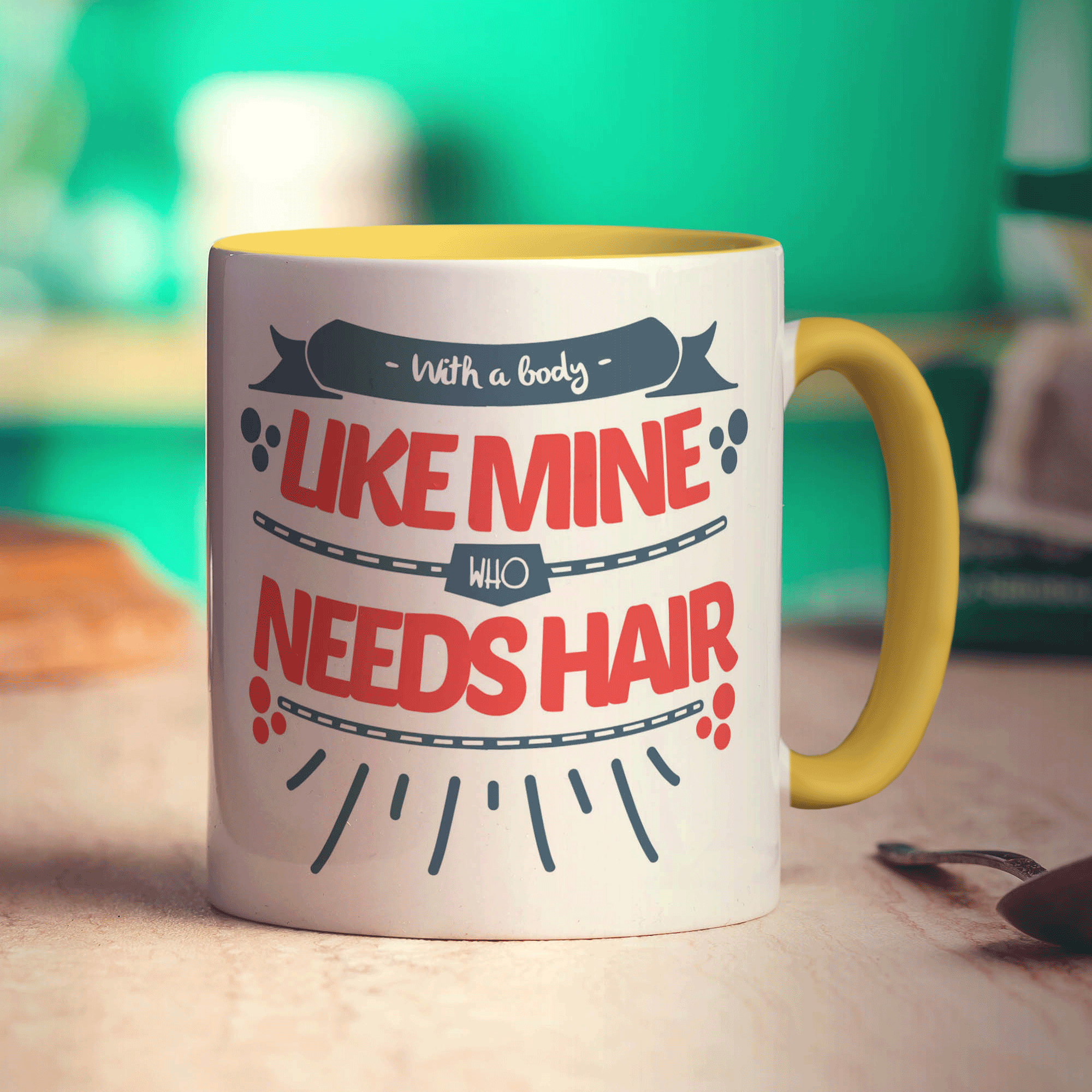 With a Body Like Mine Who Needs Hair Mug - Standard 330ml (11oz) / Yellow