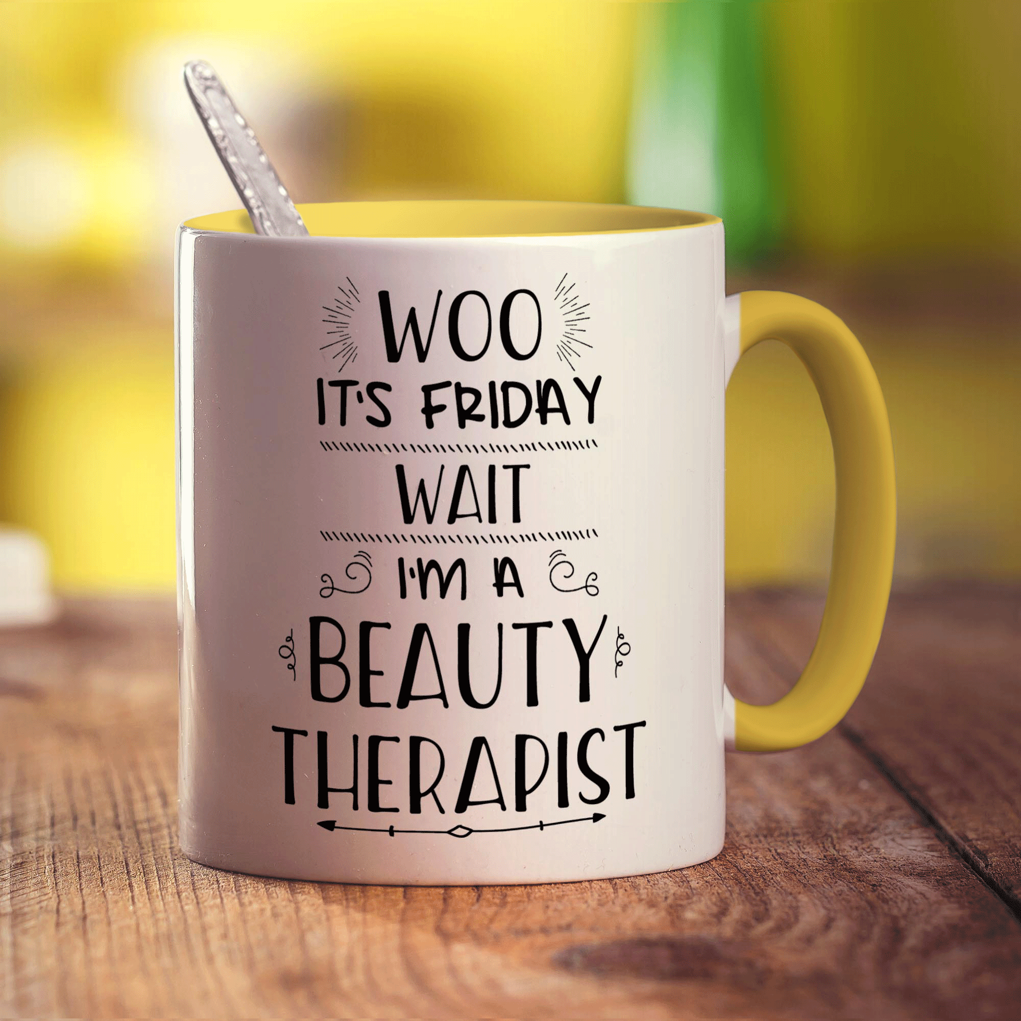 Woo It's Friday Wait I'm a Beauty Therapist Mug - Standard 330ml (11oz) / Yellow