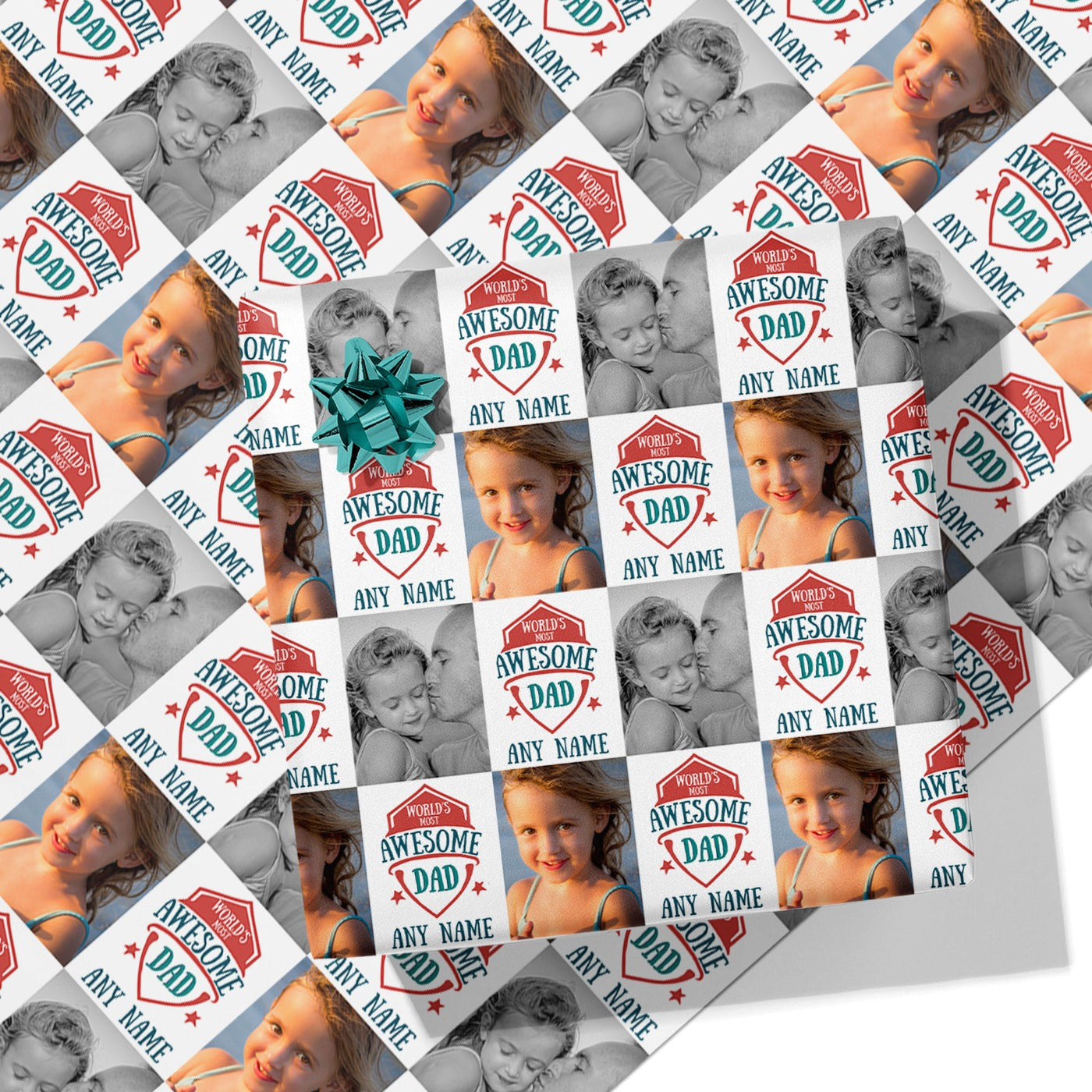 World's Most Awesome Dad Photo & Name Wrapping Paper