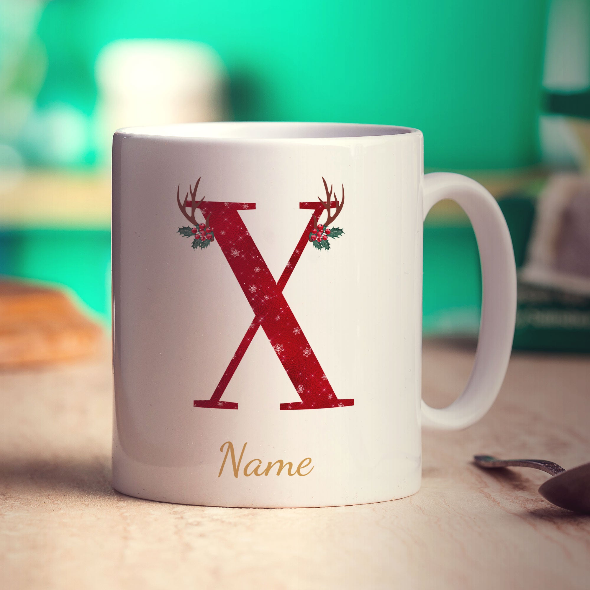 Personalised Festive Initial Mug with Name