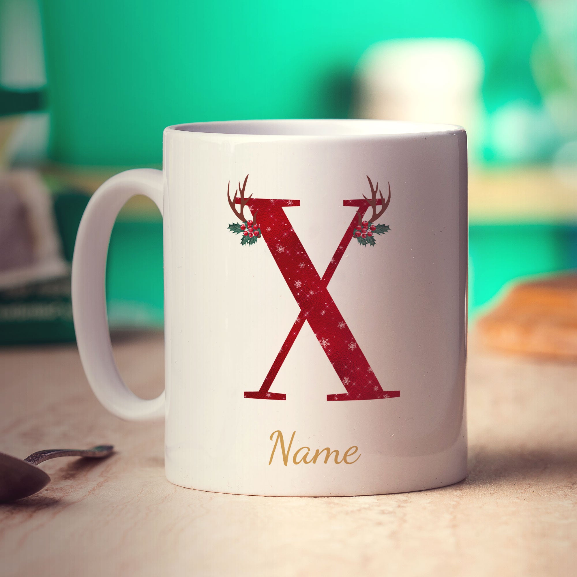 Personalised Festive Initial Mug with Name