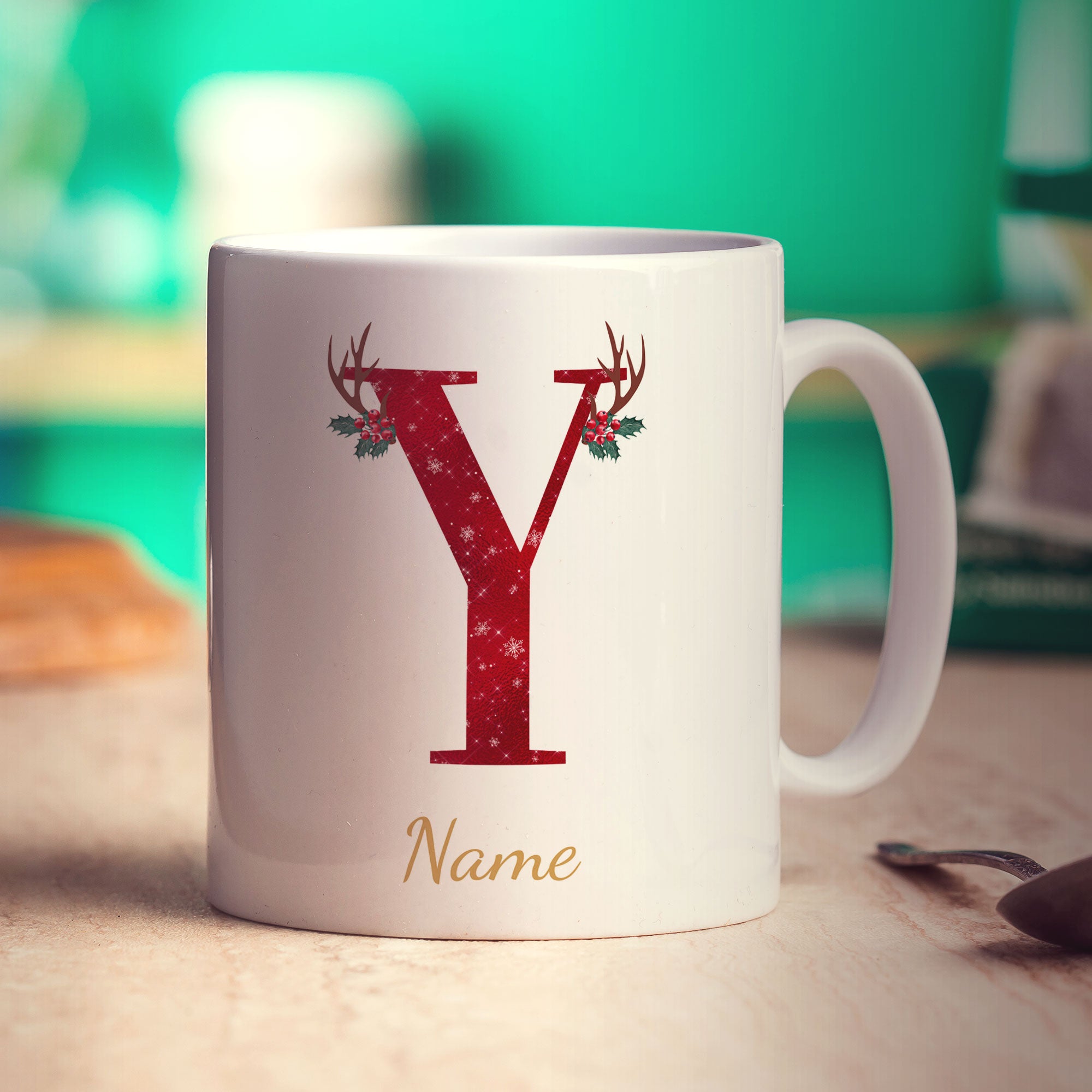Personalised Festive Initial Mug with Name