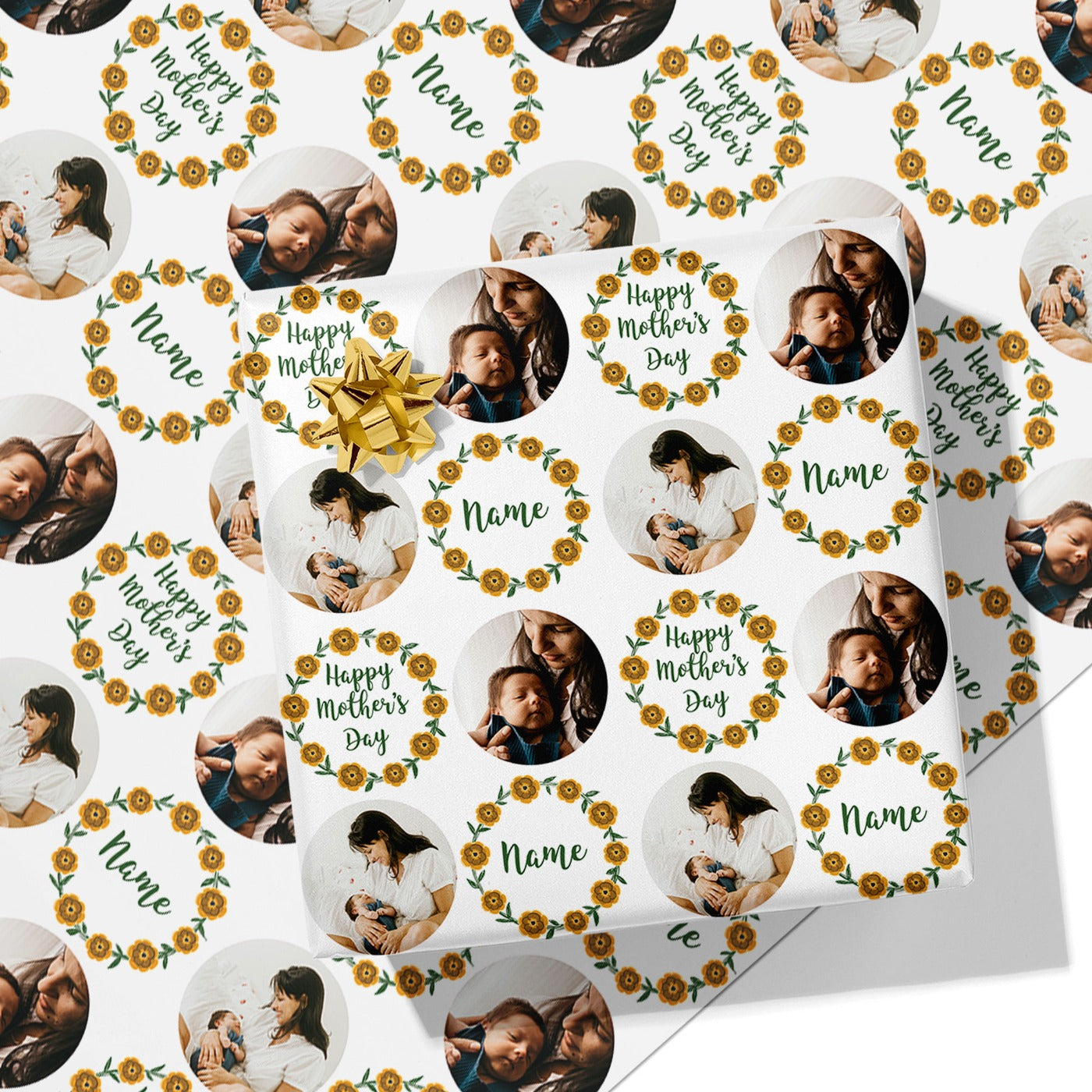 Yellow Flower Crown Mother's Day Photo Wrapping Paper