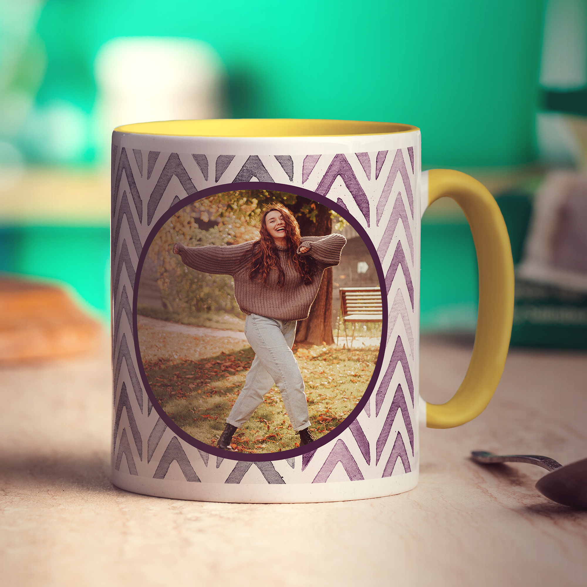 Purple Watercolour Chevron Photo Mug - Standard 330ml (11oz) / Yellow