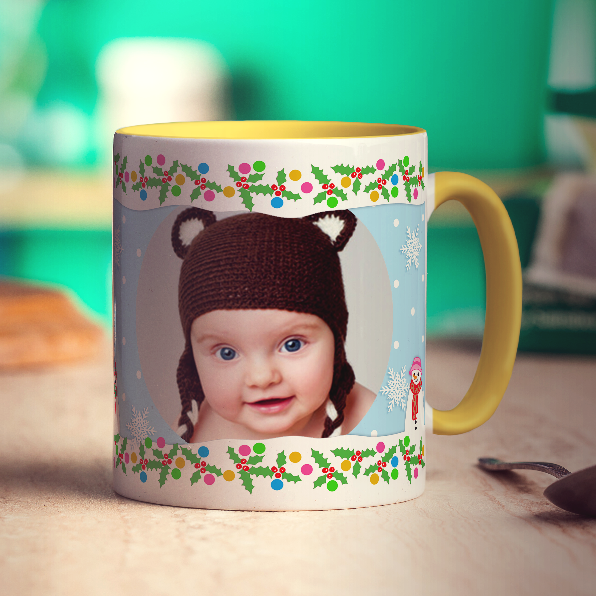 Snowmen Personalised Photo Mug - Standard 330ml (11oz) / Yellow