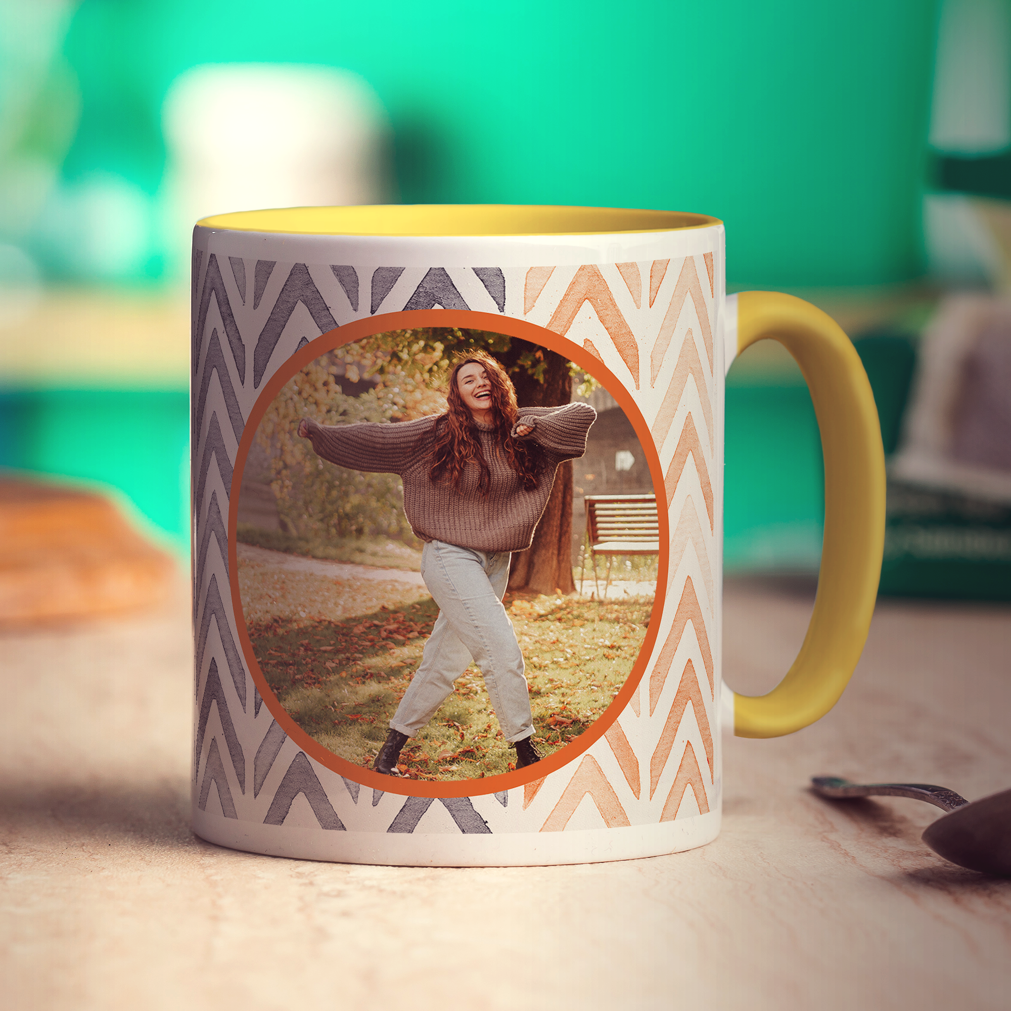 Orange Watercolour Chevron Photo Mug - Standard 330ml (11oz) / Yellow