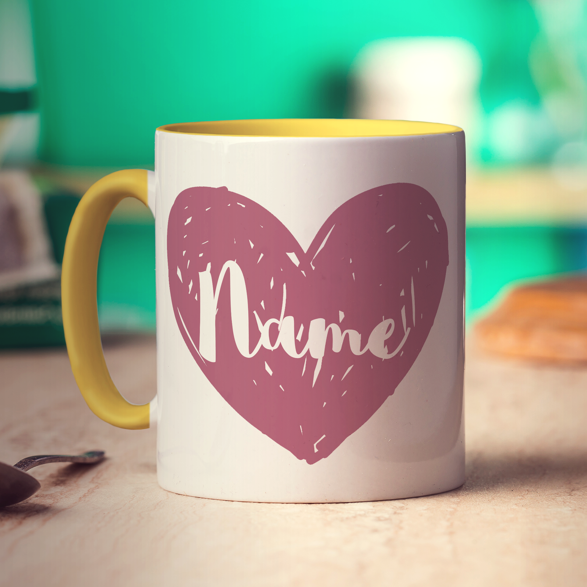 Bridesmaid Heart Name Mug - Standard 330ml (11oz) / Yellow