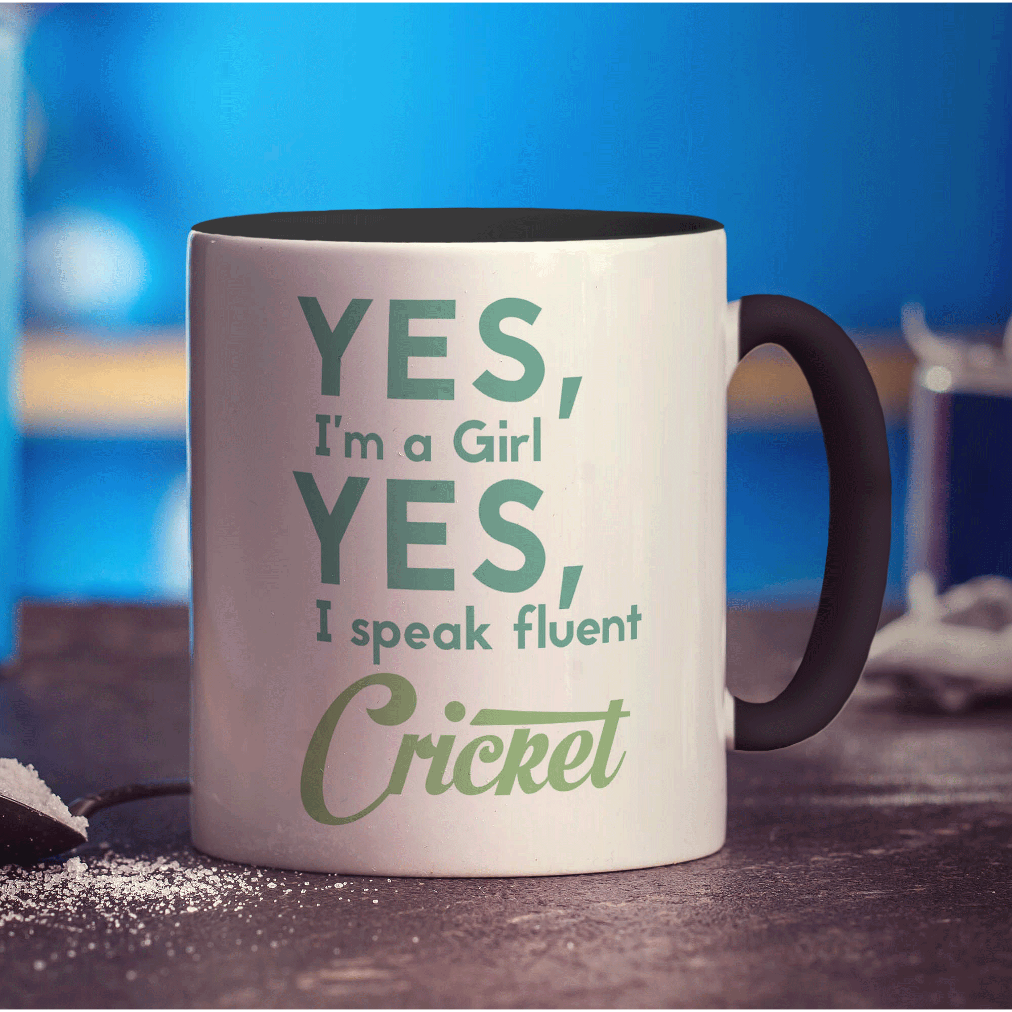 Yes, I'm a Girl Yes, I Speak Fluent Cricket Mug - Standard 330ml (11oz) / Black