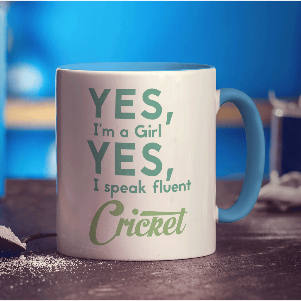 Yes, I'm a Girl Yes, I Speak Fluent Cricket Mug - Standard 330ml (11oz) / Blue