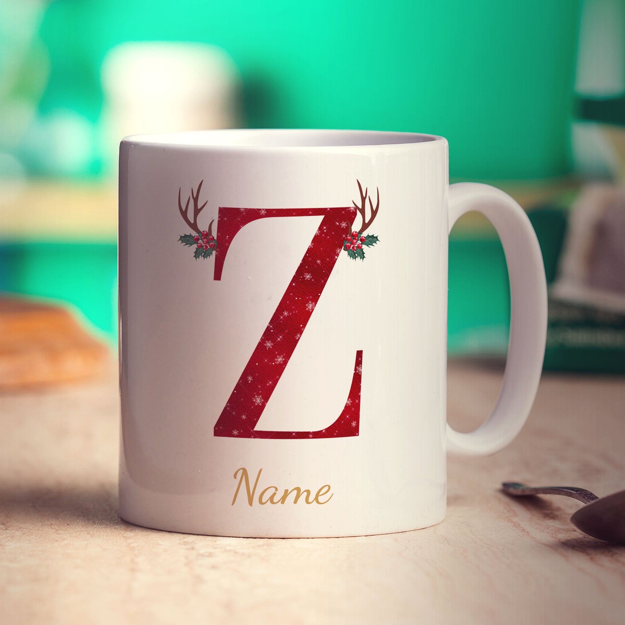 Personalised Festive Initial Mug with Name