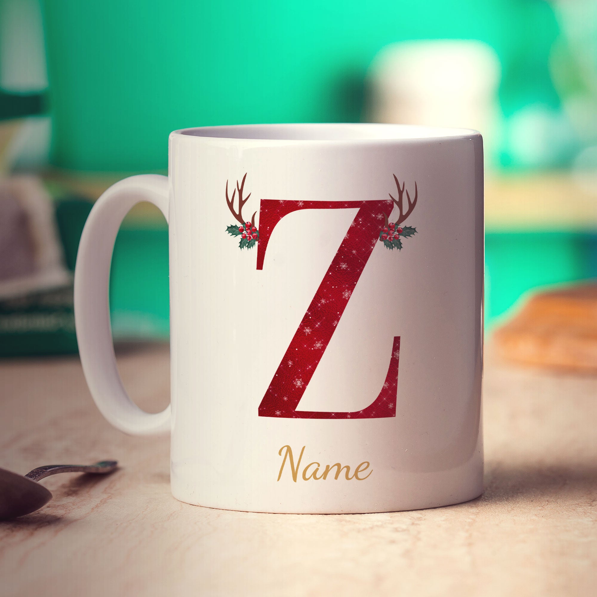 Personalised Festive Initial Mug with Name