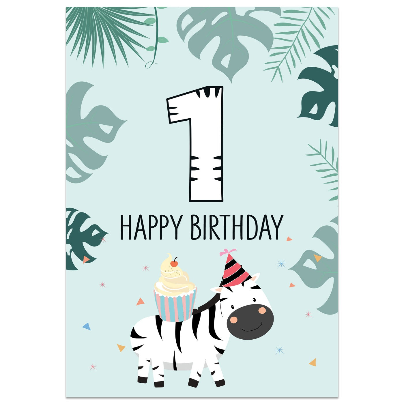 1st Birthday Zebra Card
