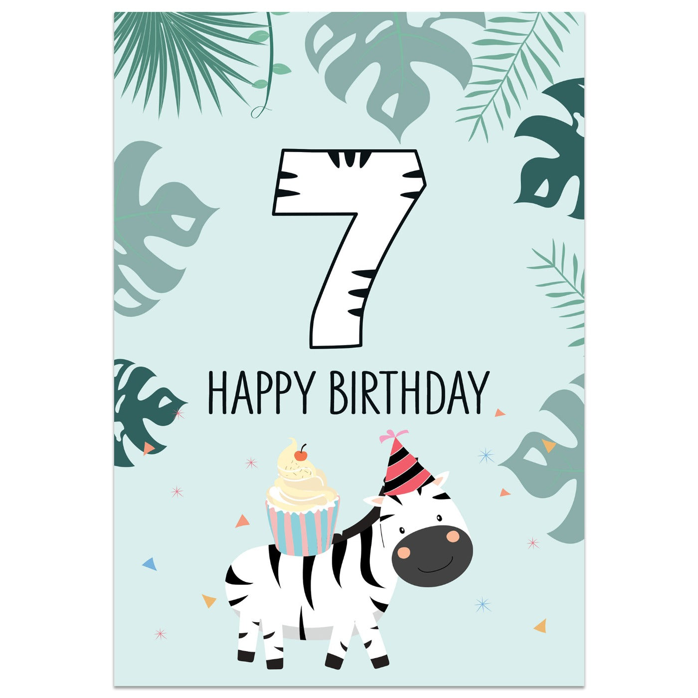 7th Birthday Zebra Card