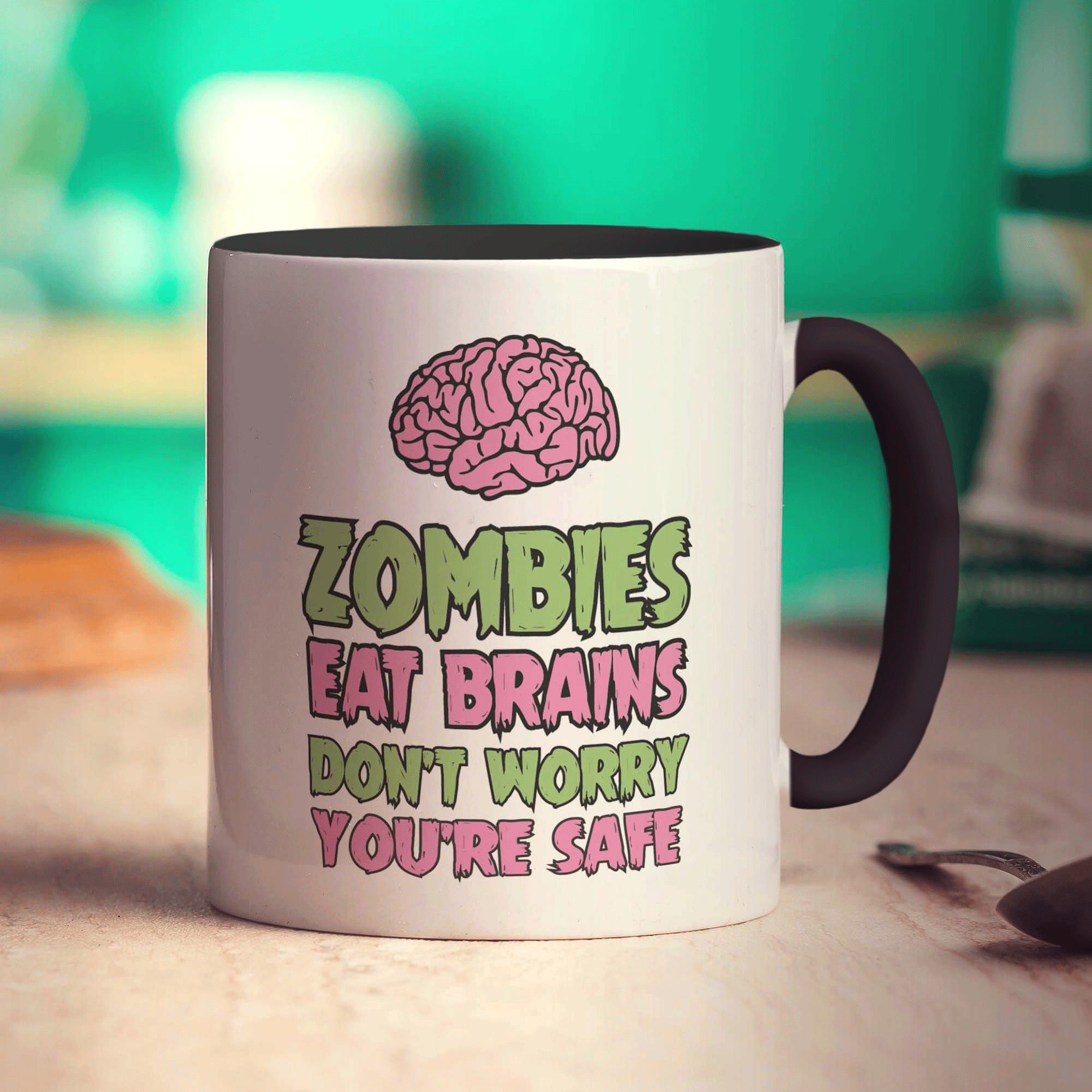 Zombies Eat Brains, Don't Worry You're Safe Mug - Standard 330ml (11oz) / Black